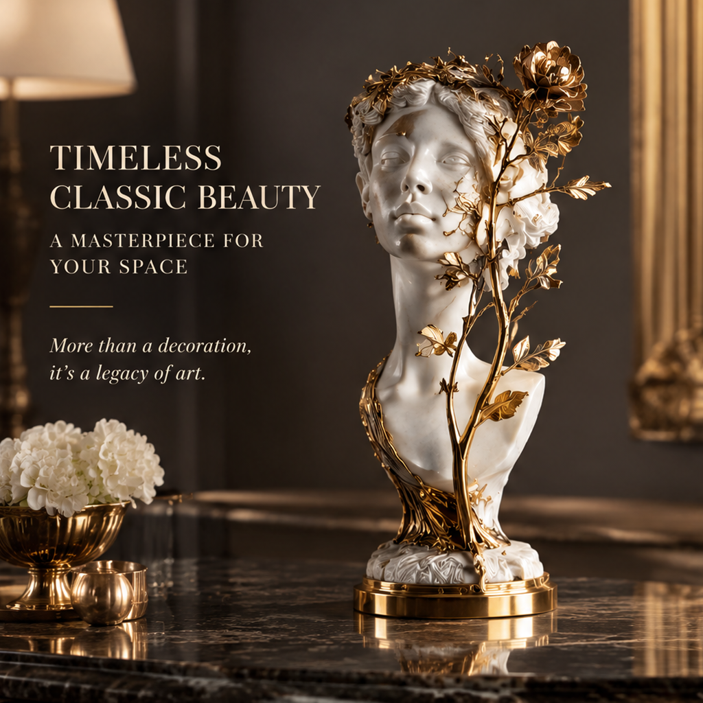 DINOVIR Ivory Bust with Golden Botanicals