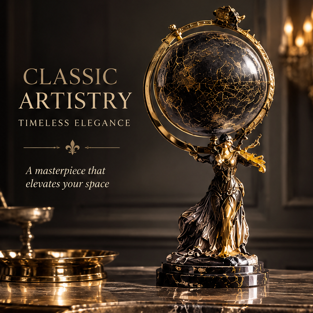 DINOVIR Black Globe with Classical Figure
